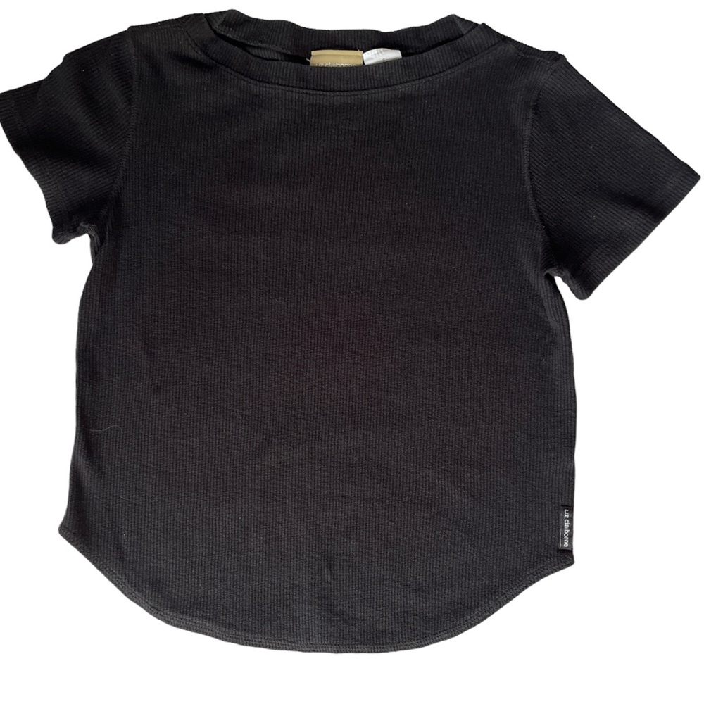 Liz Claiborne basic black size small short sleeve 100% cotton small rib knit top